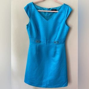 Tahari Arthur S Levine Fitted Aqua Teal Blue Dress Size 10